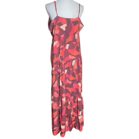 Nine West Womens Multicolor Geometric Sleeveless Asymmetric Tiered Maxi Dress XL - Picture 1 of 5